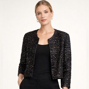 NWT Couture Black Sequin Cropped Designer Top ✨ Evening Party Blazer Size M